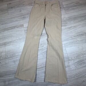Mother The Weekender Chalk It Up Tan Flare Jeans High Rise Bell Bottom 26 USA